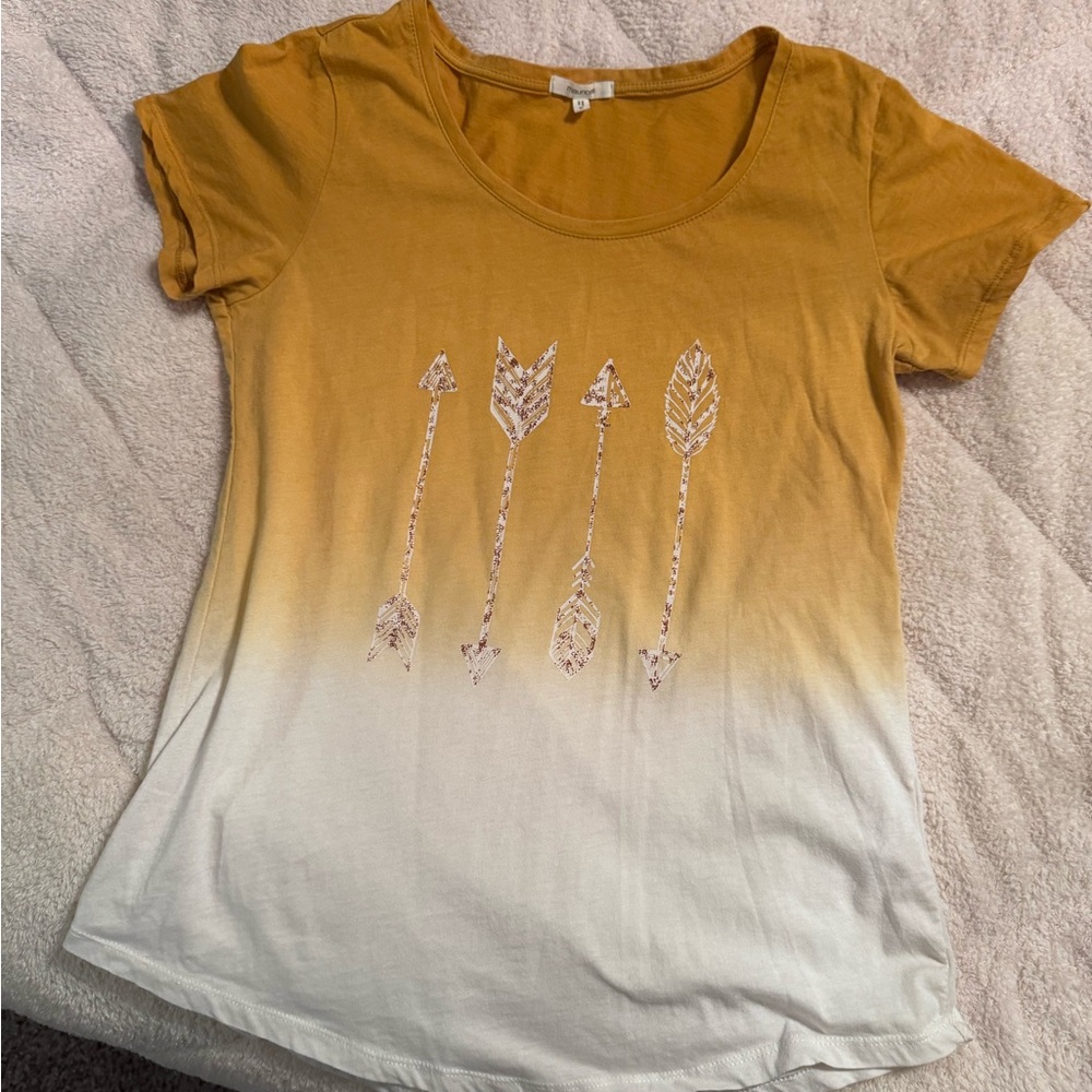 Maurices Mustard and White Ombre Arrow Tee